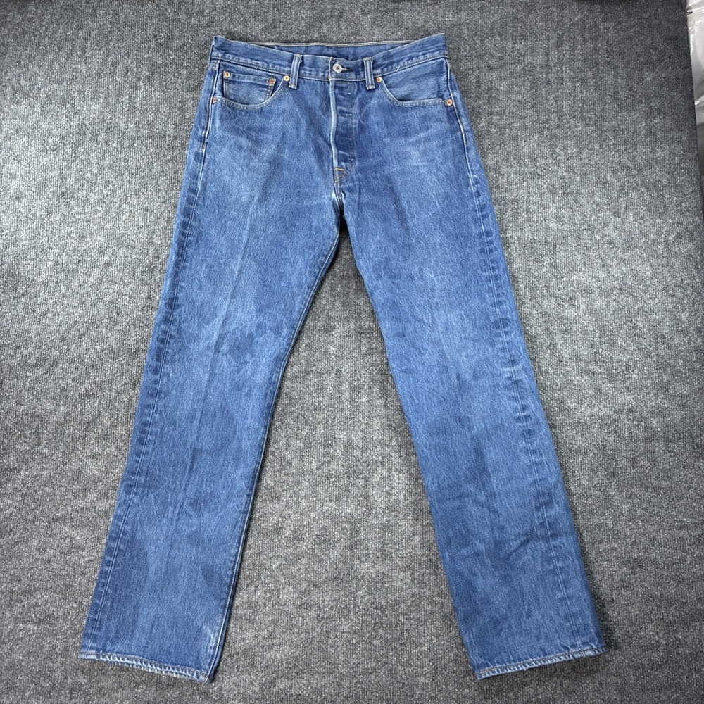 Levis 501 Jeans Mens 34x34 FITS 32x32 Blue Button Fly Denim Straight Leg